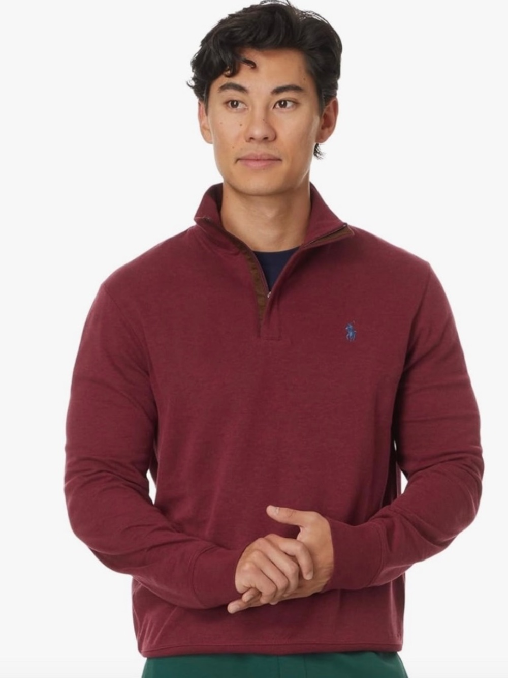 POLO RALPH LAUREN Mens Luxury Jersey Quarter-Zip Pullover Vintage Port NEW XL
